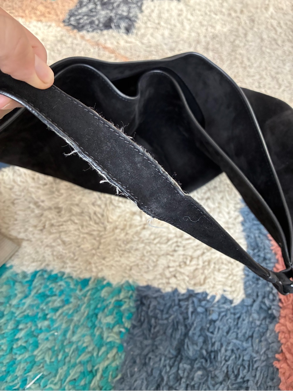 KHAITE - Lotus Black Suede Shoulder Bag - Picture 3 of 7